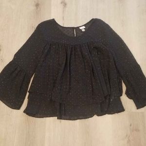 A New Day Tiered 3/4 Sleeve Lined Black Blouse Sz Medium